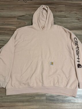 Carhartt Men’s 2XL Sweatshirt Loose Fit Midweight Hoodie Pink Logo Fleece
